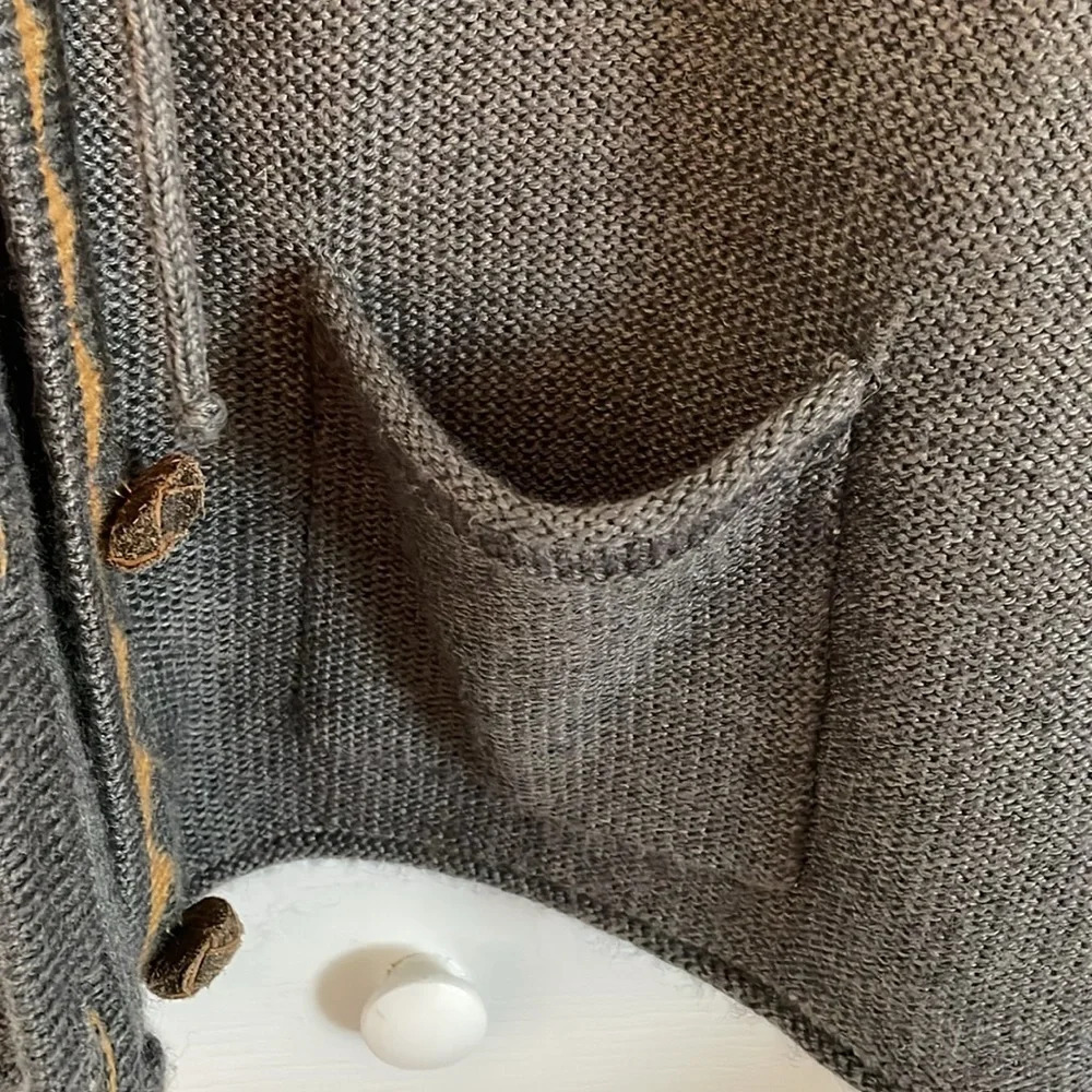 Sweater vest sz large (runs small) heather gray with mustard zag detail. Hooded - Picture 7 of 8